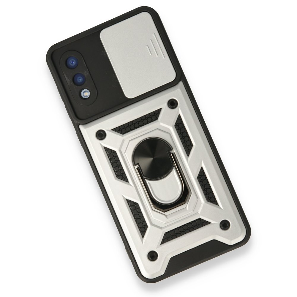 Newface Samsung Galaxy A02 Kılıf Pars Lens Yüzüklü Silikon - Gümüş