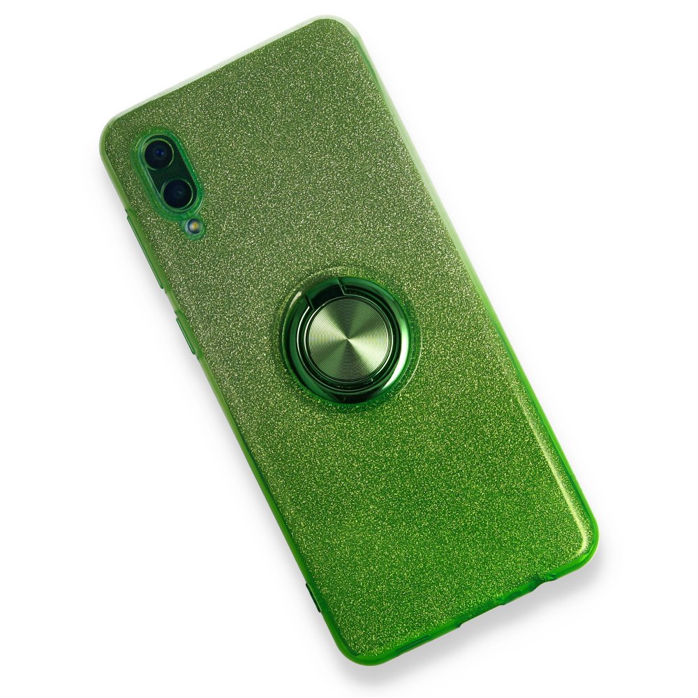 Newface Samsung Galaxy A02 Kılıf Simli Yüzüklü Silikon - Yeşil