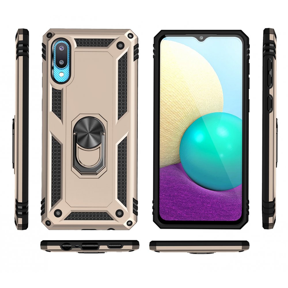 Newface Samsung Galaxy A02 Kılıf Sofya Yüzüklü Silikon Kapak - Gold