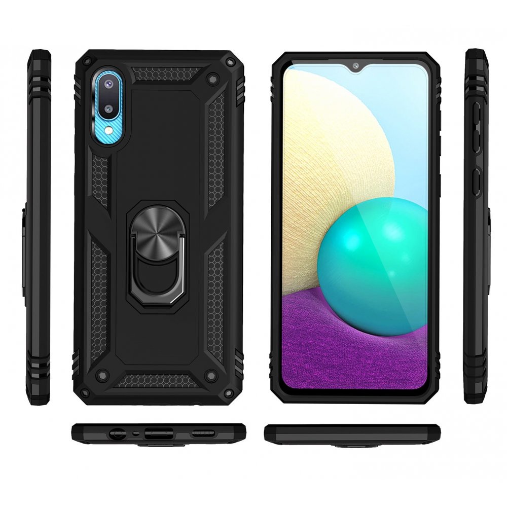 Newface Samsung Galaxy A02 Kılıf Sofya Yüzüklü Silikon Kapak - Siyah