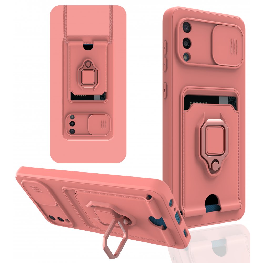 Newface Samsung Galaxy A02 Kılıf Zuma Kartvizitli Yüzüklü Silikon - Pembe