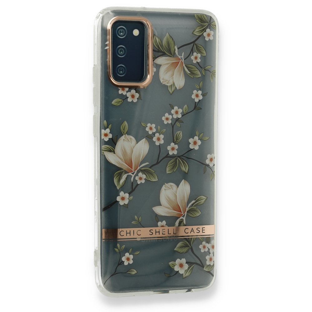 Newface Samsung Galaxy A02S Kılıf Çiçekli Silikon - Gümüş