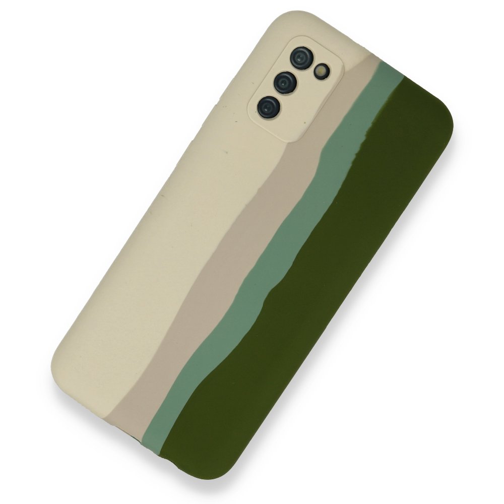 Newface Samsung Galaxy A02S Kılıf Ebruli Lansman Silikon - Beyaz-Yeşil