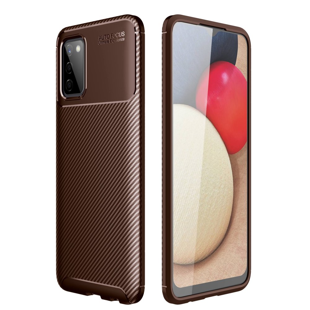 Newface Samsung Galaxy A02S Kılıf Auto Focus Karbon Kapak - Kahverengi