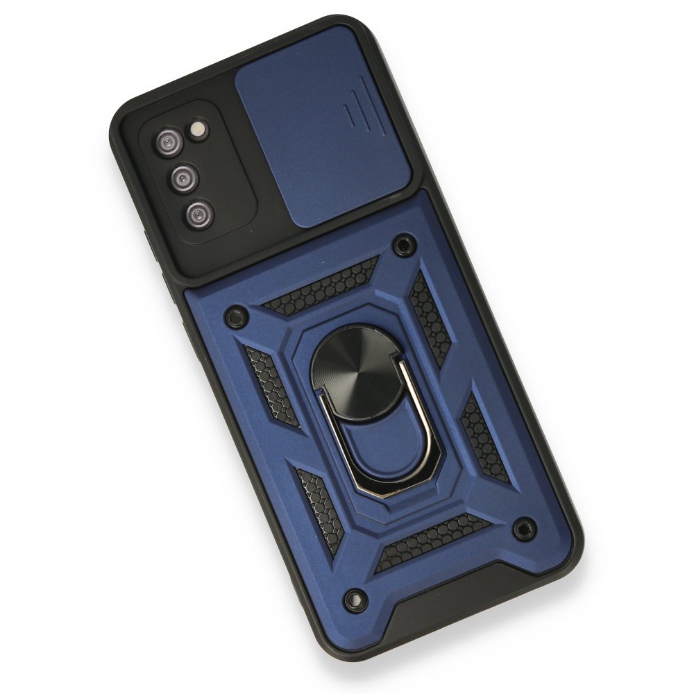 Newface Samsung Galaxy A03S Kılıf Pars Lens Yüzüklü Silikon - Lacivert