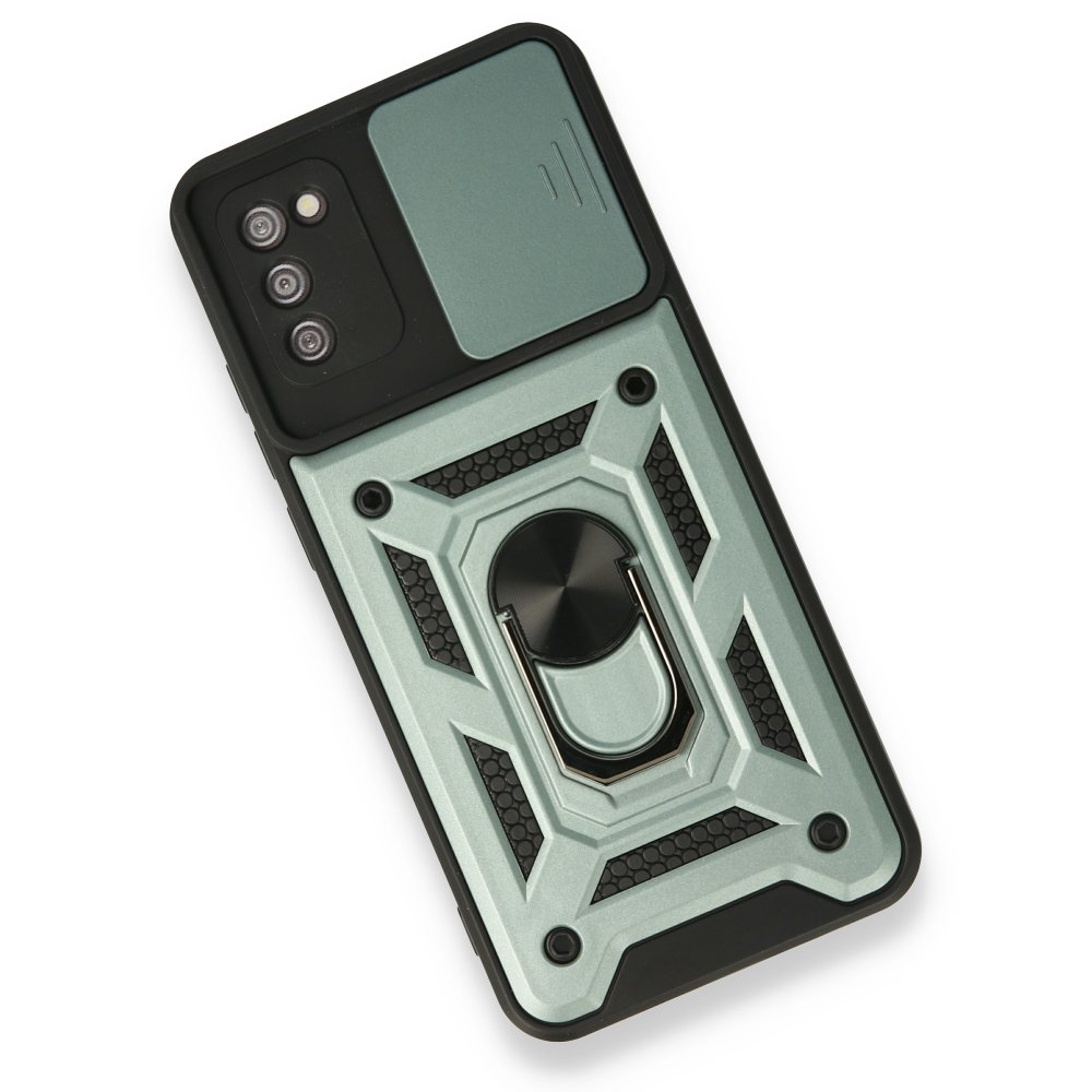 Newface Samsung Galaxy A02S Kılıf Pars Lens Yüzüklü Silikon - Yeşil