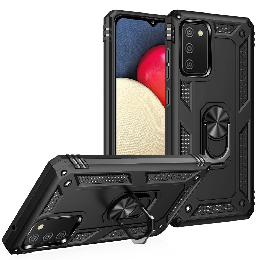 Newface Samsung Galaxy A02S Kılıf Sofya Yüzüklü Silikon Kapak - Siyah