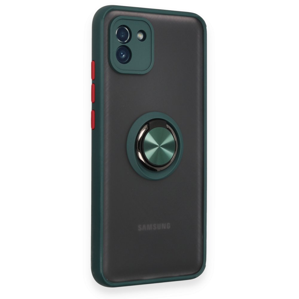 Newface Samsung Galaxy A03 Kılıf Montreal Yüzüklü Silikon Kapak - Yeşil