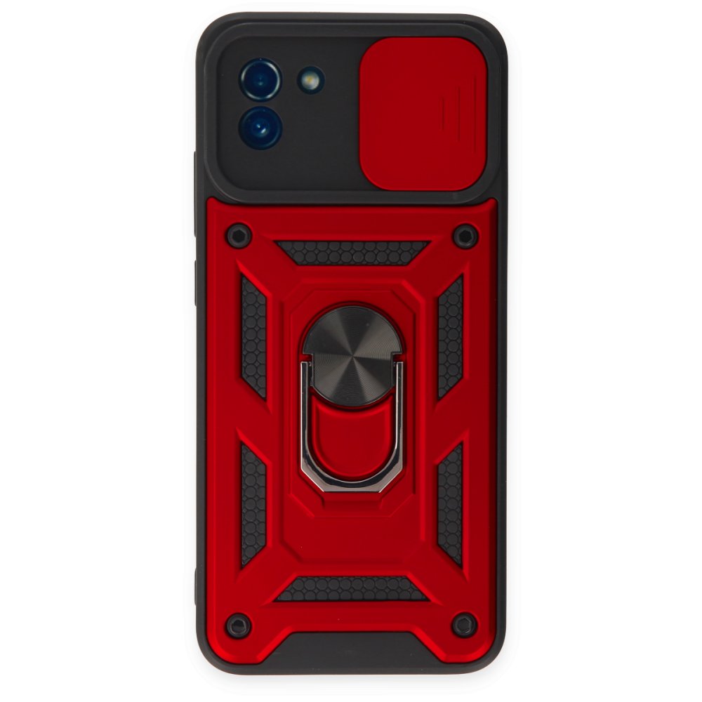 Newface Samsung Galaxy A03 Kılıf Pars Lens Yüzüklü Silikon - Kırmızı