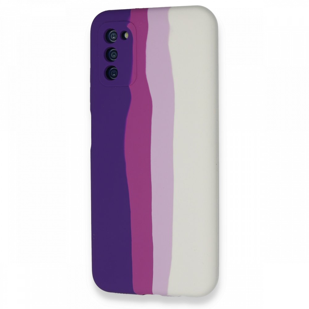 Newface Samsung Galaxy A03S Kılıf Ebruli Lansman Silikon - Mor-Beyaz