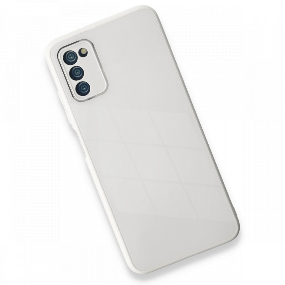 Newface Samsung Galaxy A03S Kılıf Glass Kapak - Beyaz