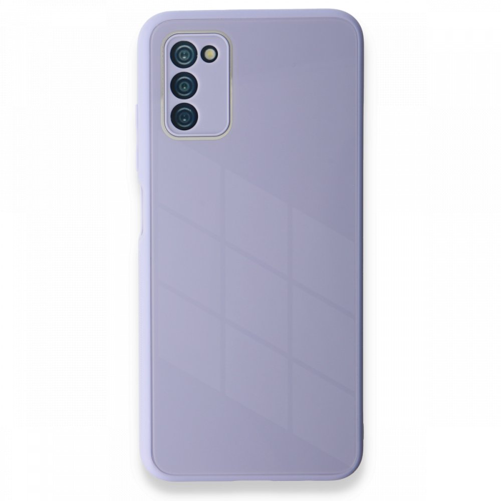 Newface Samsung Galaxy A03S Kılıf Glass Kapak - Lila