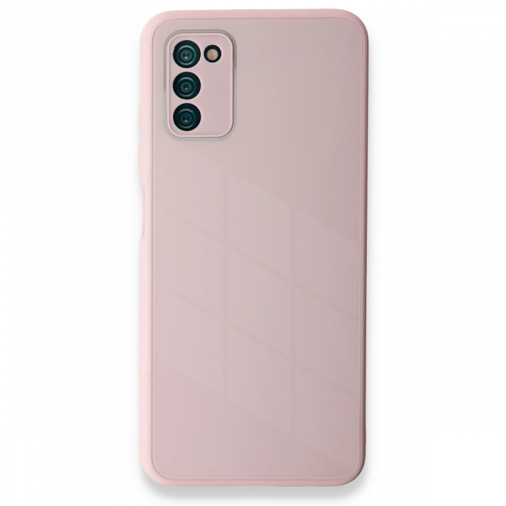 Newface Samsung Galaxy A03S Kılıf Glass Kapak - Pembe
