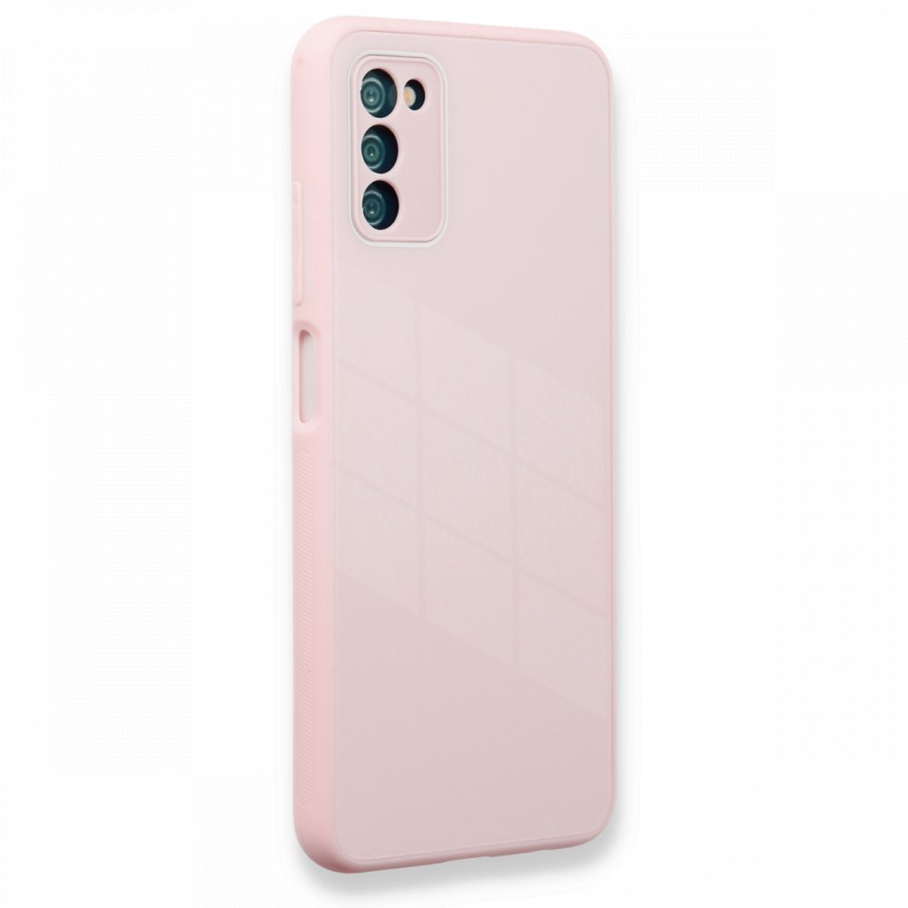Newface Samsung Galaxy A03S Kılıf Glass Kapak - Pembe