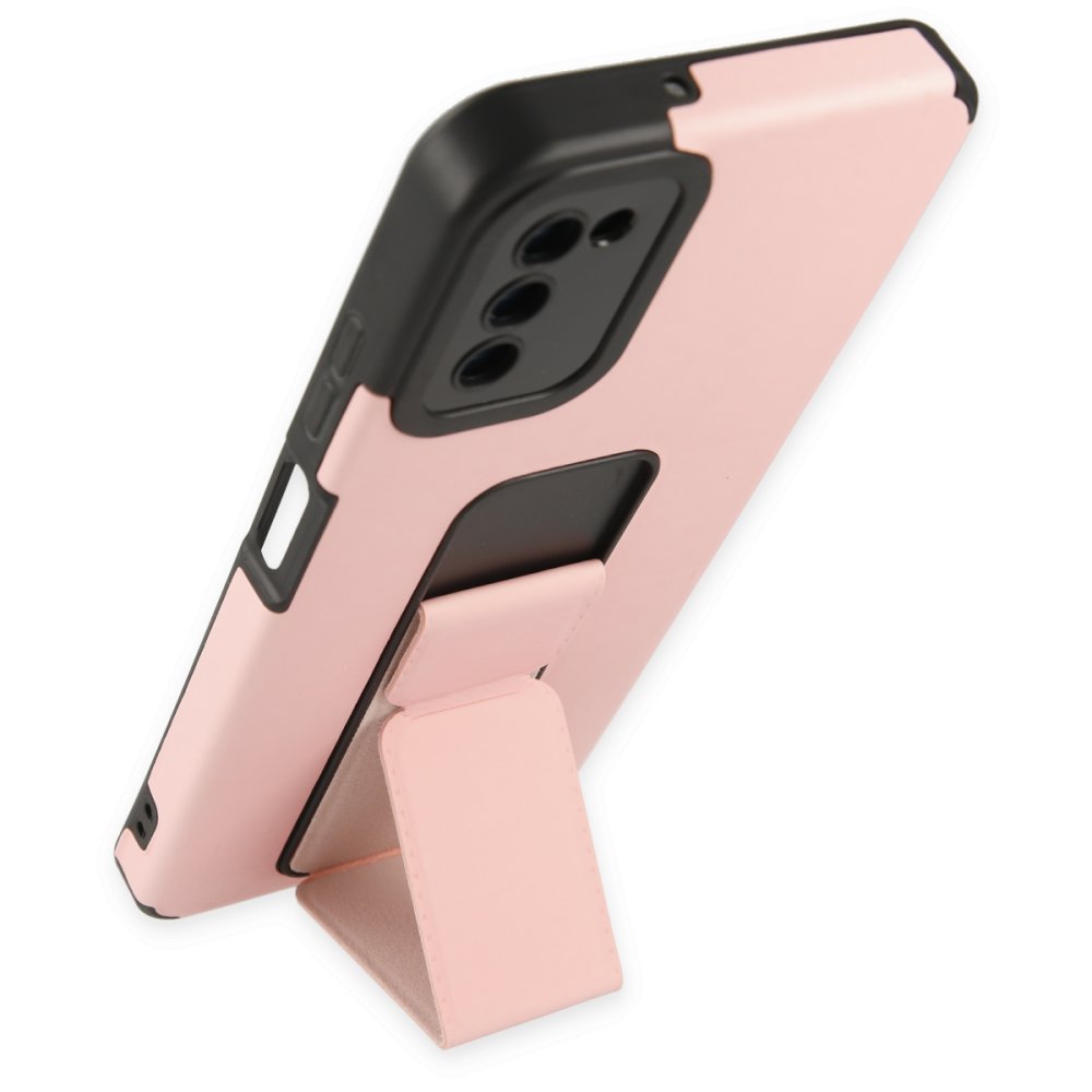Newface Samsung Galaxy A03S Kılıf Mega Standlı Silikon - Pudra