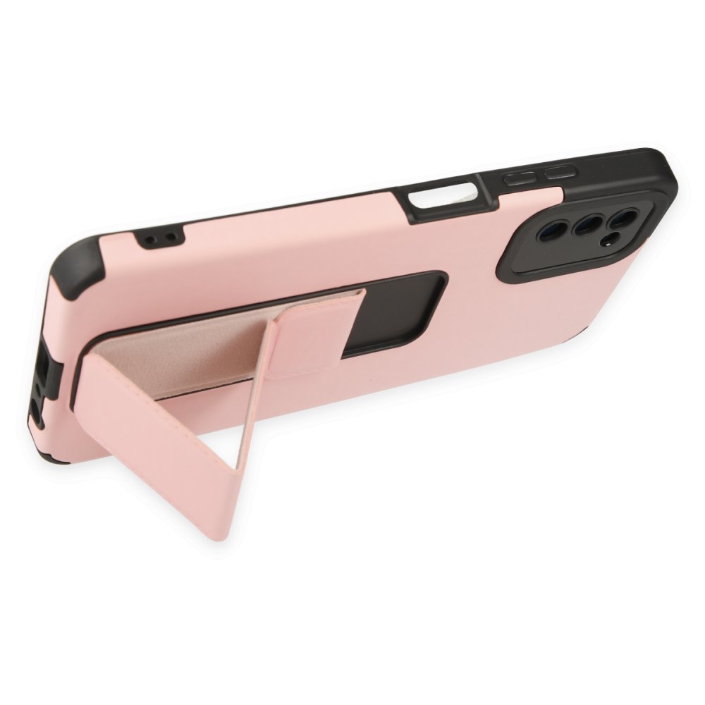 Newface Samsung Galaxy A03S Kılıf Mega Standlı Silikon - Pudra