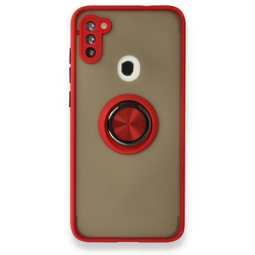 Newface Samsung Galaxy A11 Kılıf Montreal Yüzüklü Silikon Kapak - Kırmızı