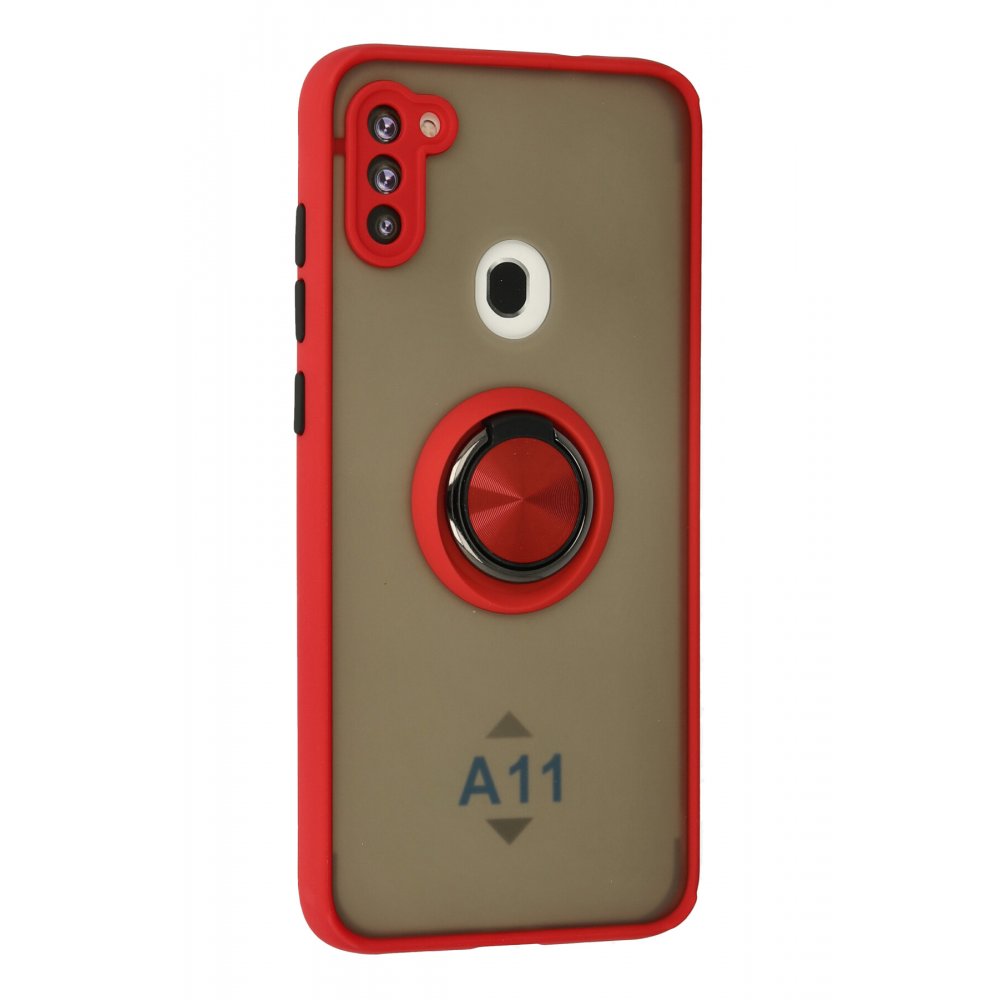 Newface Samsung Galaxy A11 Kılıf Montreal Yüzüklü Silikon Kapak - Kırmızı