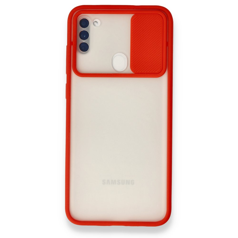 Newface Samsung Galaxy A11 Kılıf Palm Buzlu Kamera Sürgülü Silikon - Kırmızı
