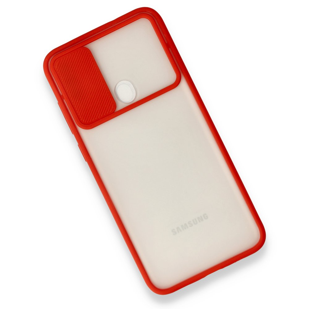 Newface Samsung Galaxy M11 Kılıf Palm Buzlu Kamera Sürgülü Silikon - Kırmızı