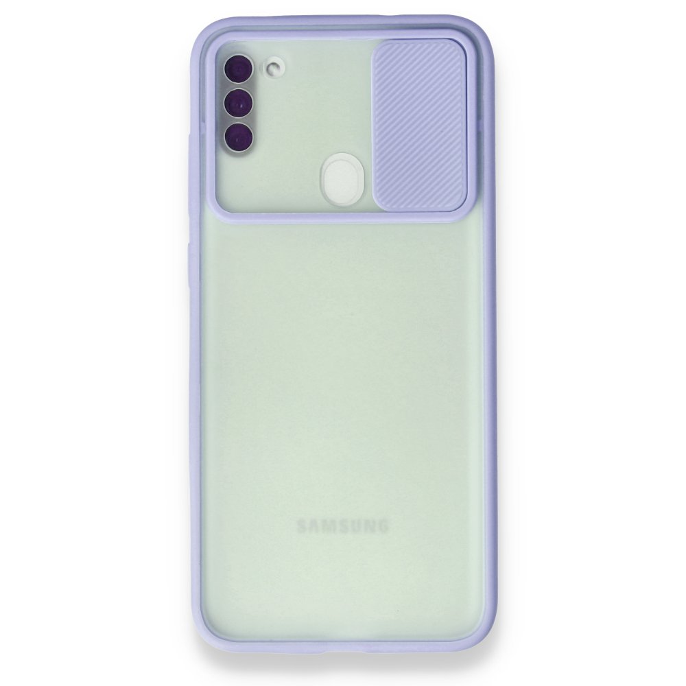 Newface Samsung Galaxy A11 Kılıf Palm Buzlu Kamera Sürgülü Silikon - Lila