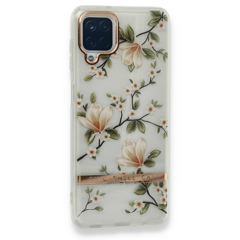 Newface Samsung Galaxy A12 Kılıf Çiçekli Silikon - Gümüş