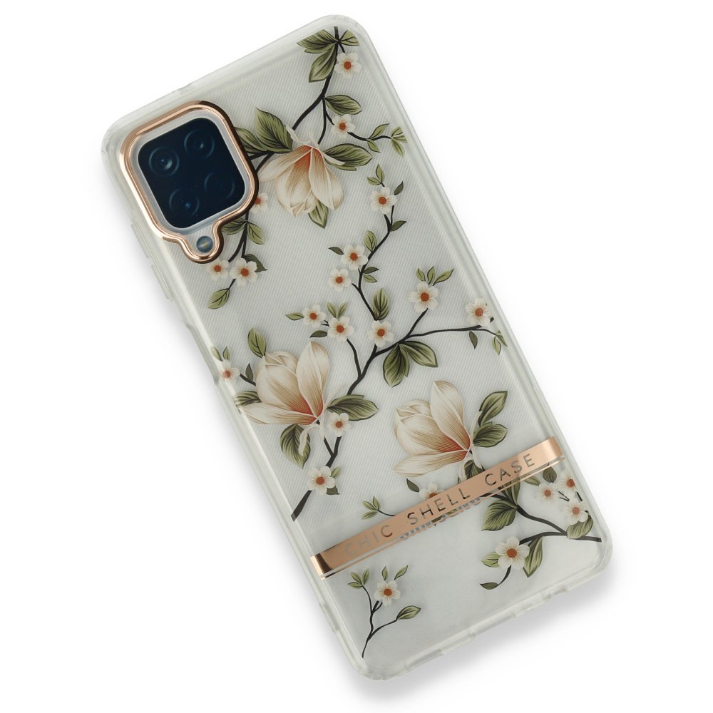 Newface Samsung Galaxy A12 Kılıf Çiçekli Silikon - Gümüş