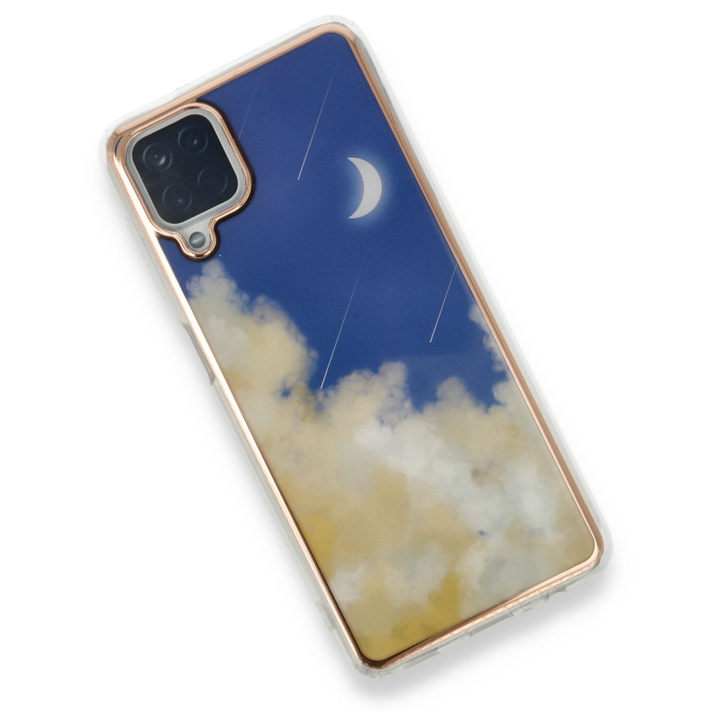 Newface Samsung Galaxy A12 Kılıf Çiçekli Silikon - Lacivert