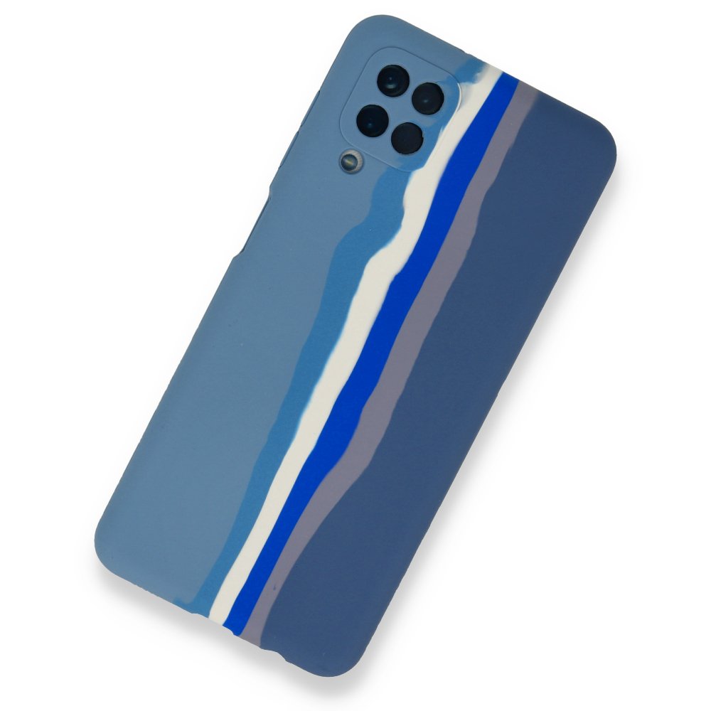 Newface Samsung Galaxy A12 Kılıf Ebruli Lansman Silikon - Mavi-Gri