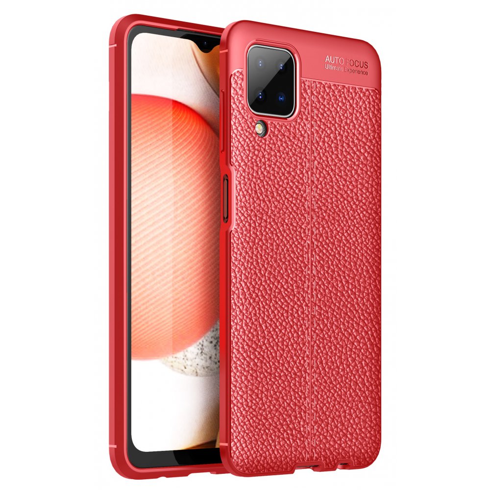 Newface Samsung Galaxy A12 Kılıf Focus Derili Silikon - Kırmızı