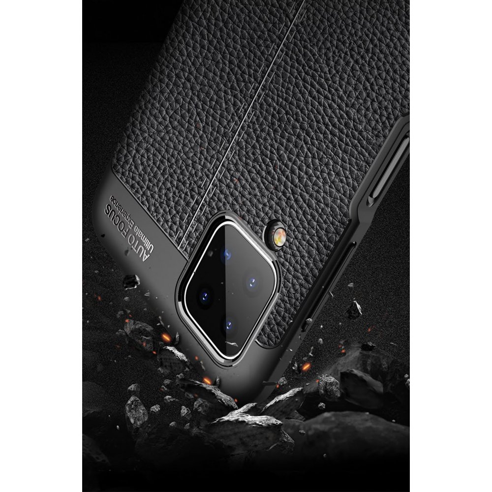 Newface Samsung Galaxy M12 Kılıf Focus Derili Silikon - Siyah