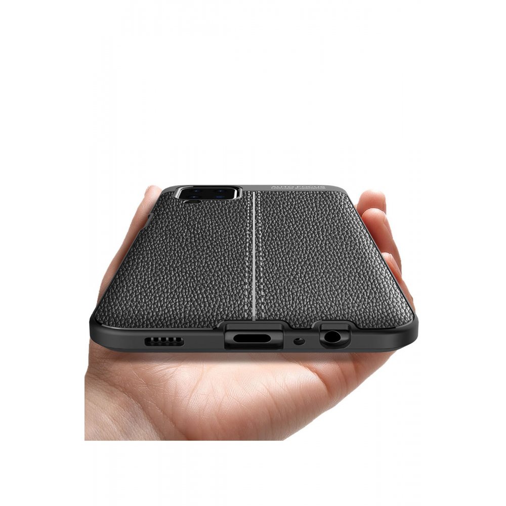 Newface Samsung Galaxy M12 Kılıf Focus Derili Silikon - Siyah