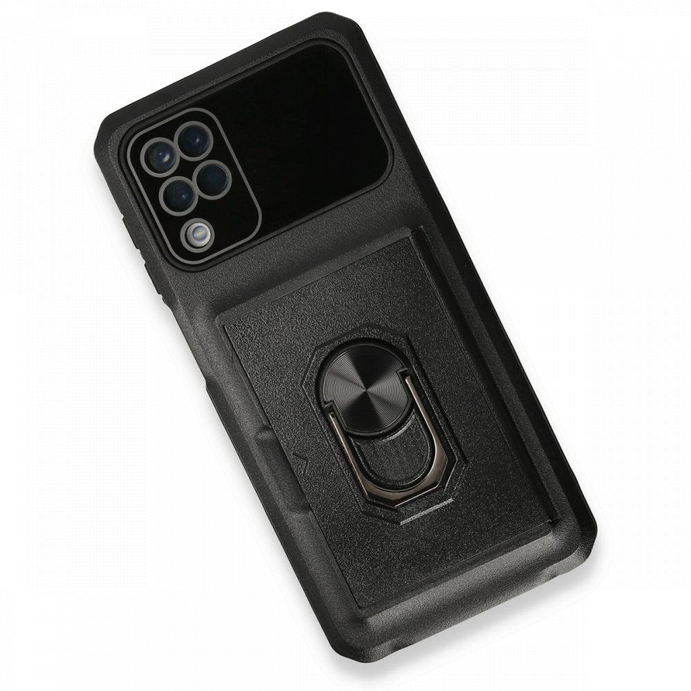 Newface Samsung Galaxy A12 Kılıf Klik Yüzüklü Kartvizitli Silikon - Siyah