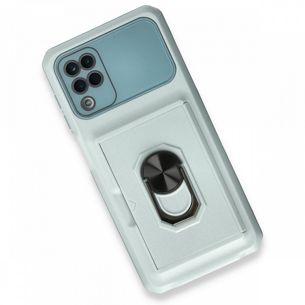 Newface Samsung Galaxy A12 Kılıf Klik Yüzüklü Kartvizitli Silikon - Yeşil