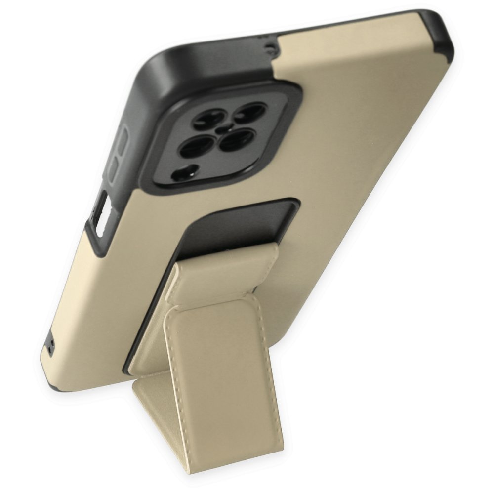 Newface Samsung Galaxy A12 Kılıf Mega Standlı Silikon - Gold