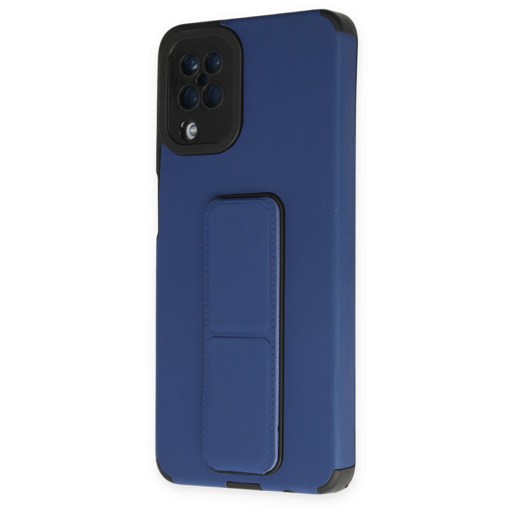 Newface Samsung Galaxy A12 Kılıf Mega Standlı Silikon - Mavi
