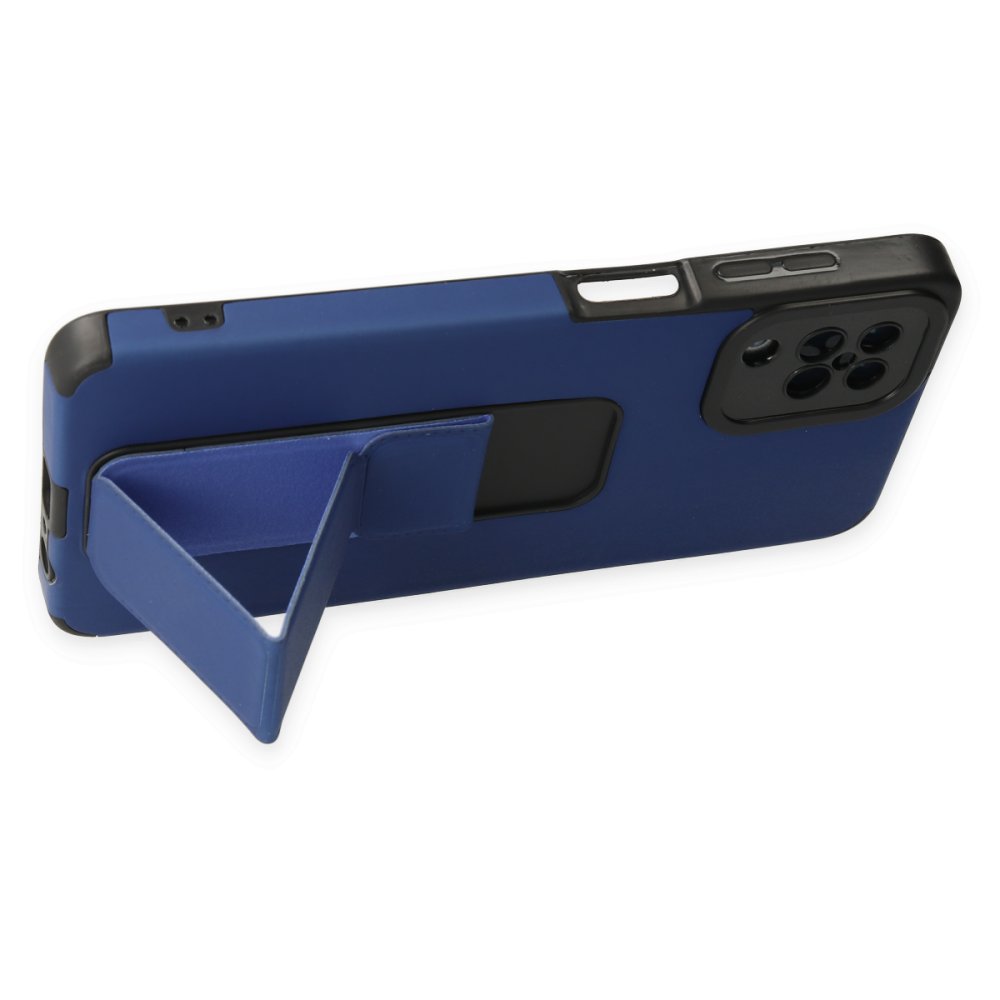 Newface Samsung Galaxy A12 Kılıf Mega Standlı Silikon - Mavi