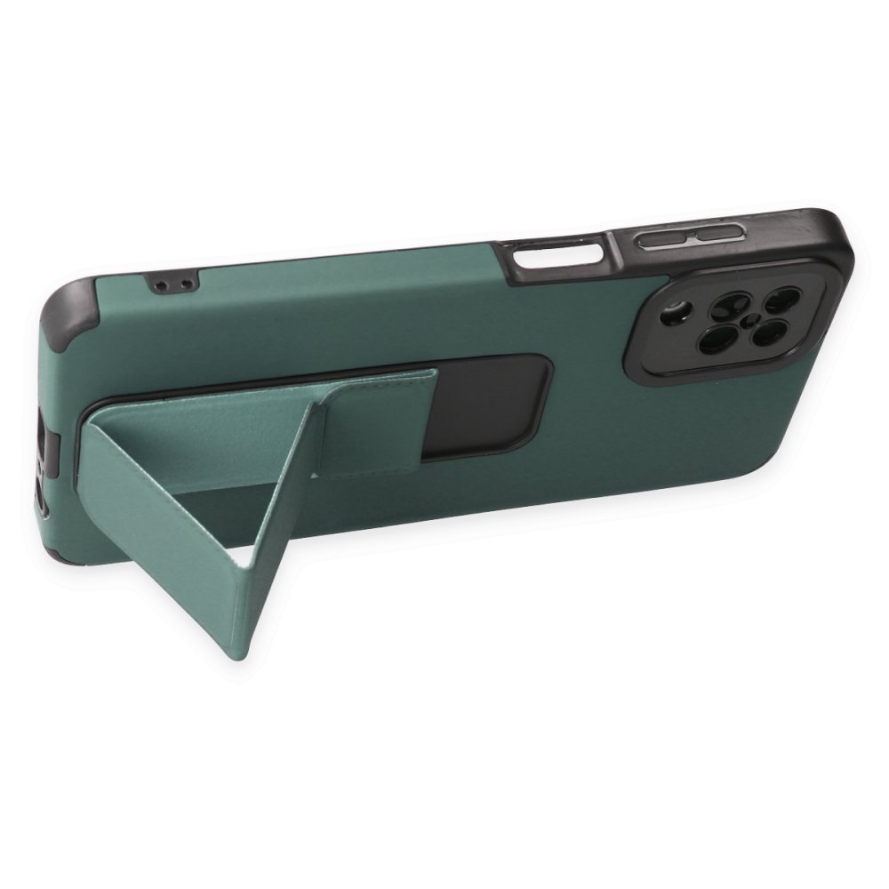 Newface Samsung Galaxy A12 Kılıf Mega Standlı Silikon - Yeşil