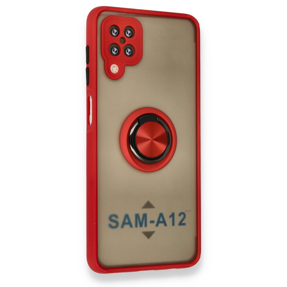 Newface Samsung Galaxy M12 Kılıf Montreal Yüzüklü Silikon Kapak - Kırmızı