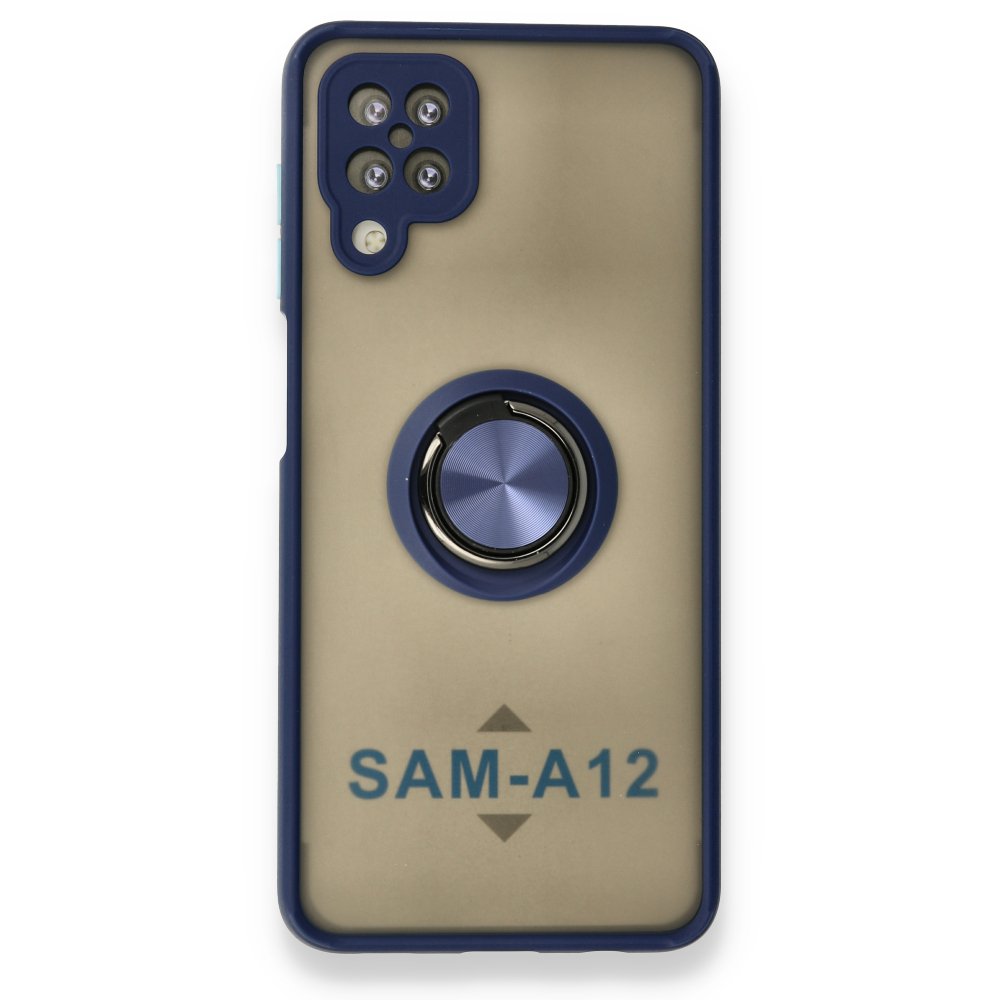 Newface Samsung Galaxy A12 Kılıf Montreal Yüzüklü Silikon Kapak - Lacivert