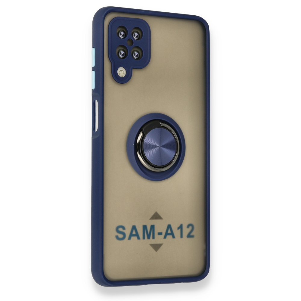 Newface Samsung Galaxy A12 Kılıf Montreal Yüzüklü Silikon Kapak - Lacivert
