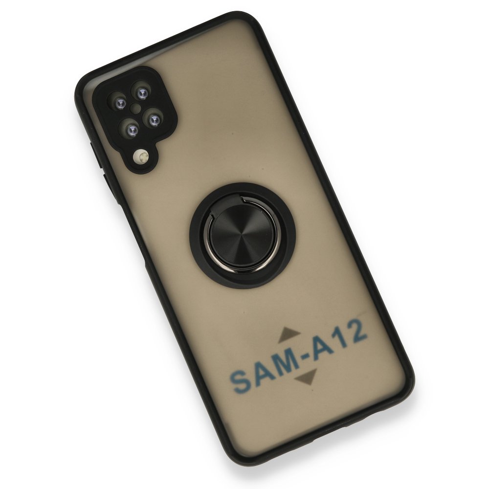 Newface Samsung Galaxy M12 Kılıf Montreal Yüzüklü Silikon Kapak - Siyah
