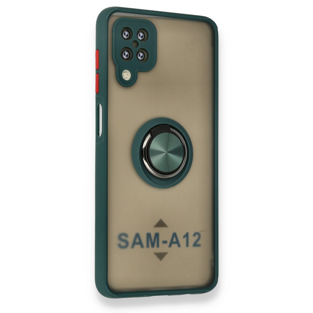 Newface Samsung Galaxy A12 Kılıf Montreal Yüzüklü Silikon Kapak - Yeşil