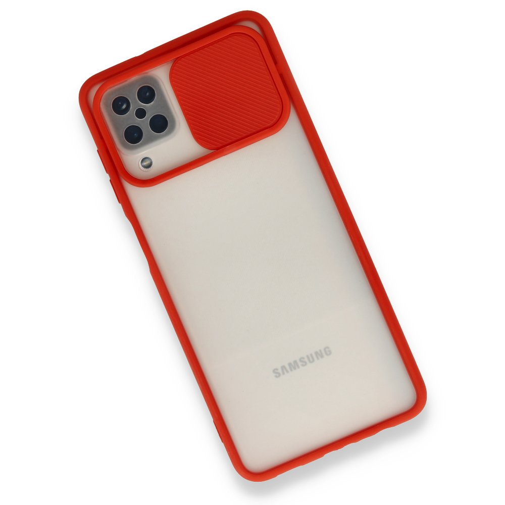 Newface Samsung Galaxy A12 Kılıf Palm Buzlu Kamera Sürgülü Silikon - Kırmızı