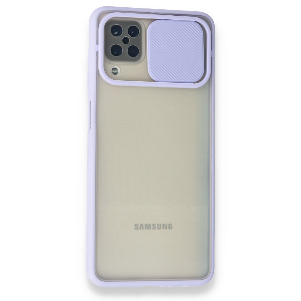 Newface Samsung Galaxy A12 Kılıf Palm Buzlu Kamera Sürgülü Silikon - Lila