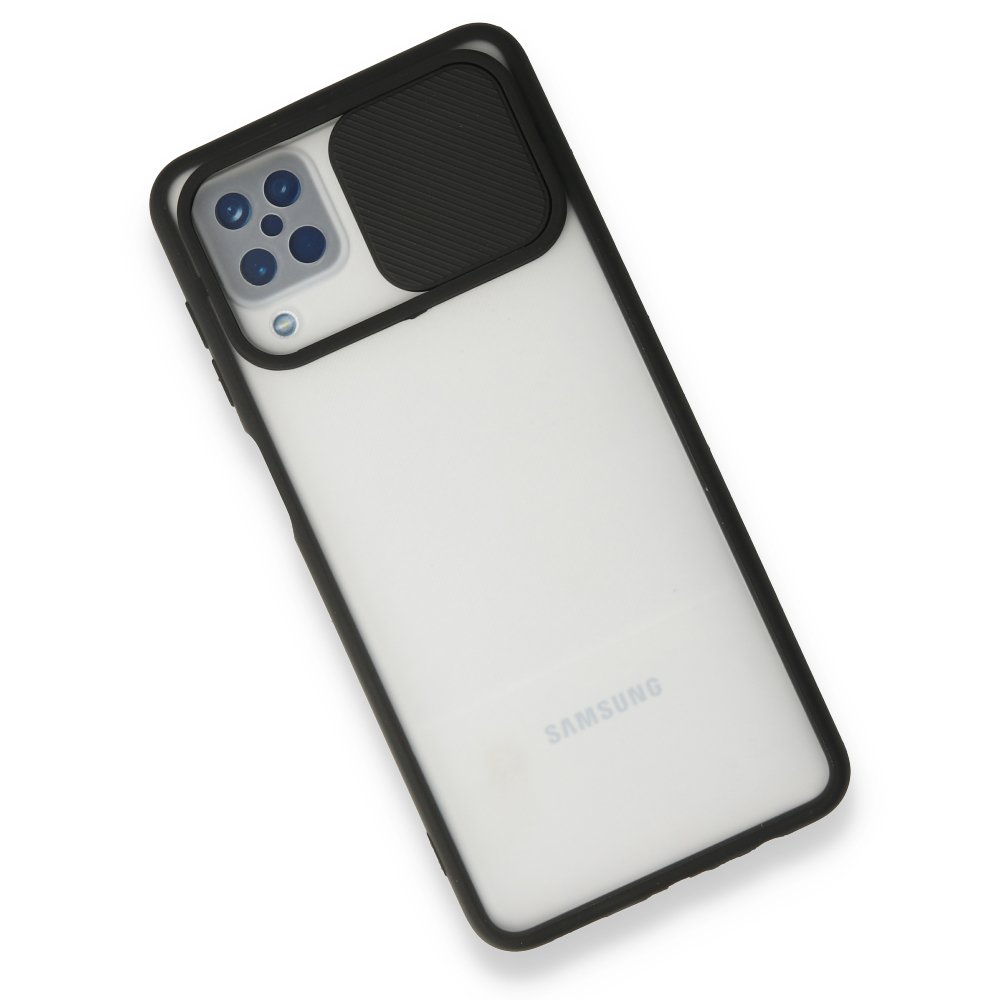 Newface Samsung Galaxy M12 Kılıf Palm Buzlu Kamera Sürgülü Silikon - Siyah