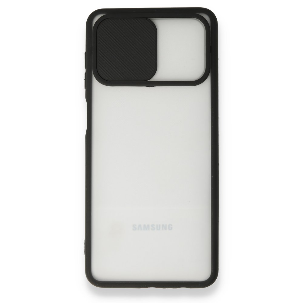 Newface Samsung Galaxy A12 Kılıf Palm Buzlu Kamera Sürgülü Silikon - Siyah