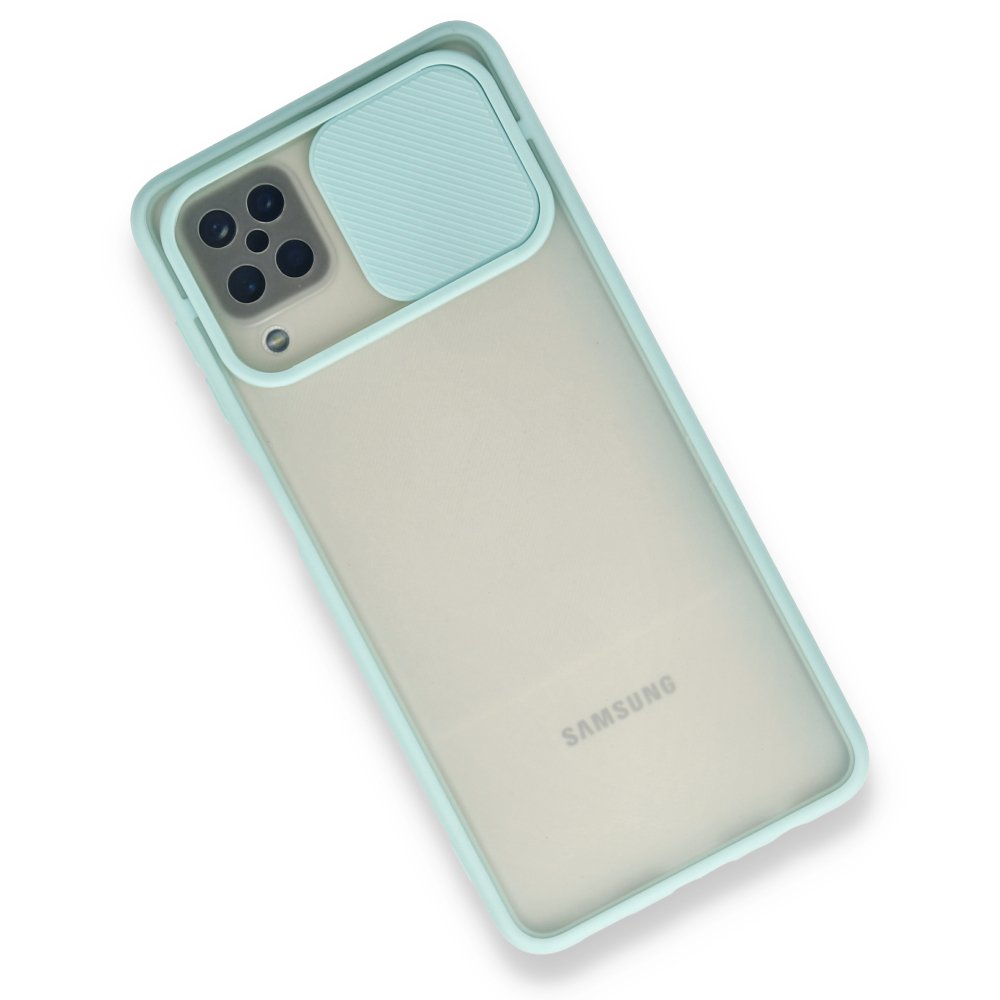 Newface Samsung Galaxy A12 Kılıf Palm Buzlu Kamera Sürgülü Silikon - Turkuaz