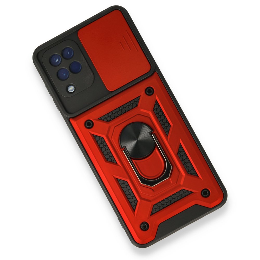 Newface Samsung Galaxy A12 Kılıf Pars Lens Yüzüklü Silikon - Kırmızı