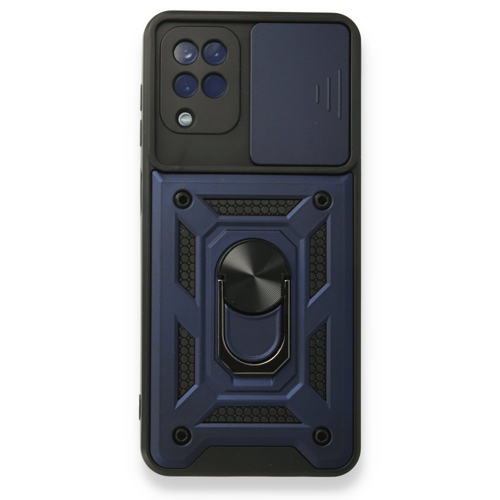 Newface Samsung Galaxy M12 Kılıf Pars Lens Yüzüklü Silikon - Lacivert